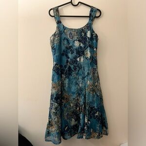 Gorgeous Abstract Vintage Blue Mesh Y2K Midi Dress